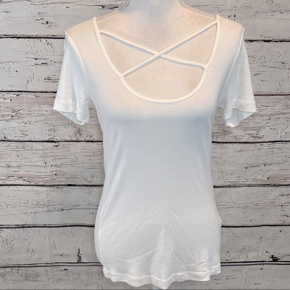 SPLENDID T-Shirt Supima Cotton with Criss Cross Bust White-S